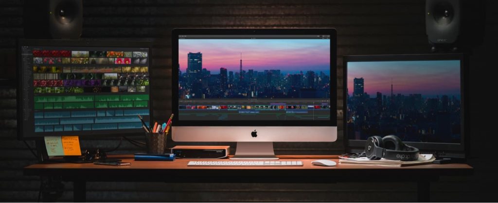 L'iMac 2019 en version 27 pouces avec 2 écrans complémentaires raccordés en USB-c