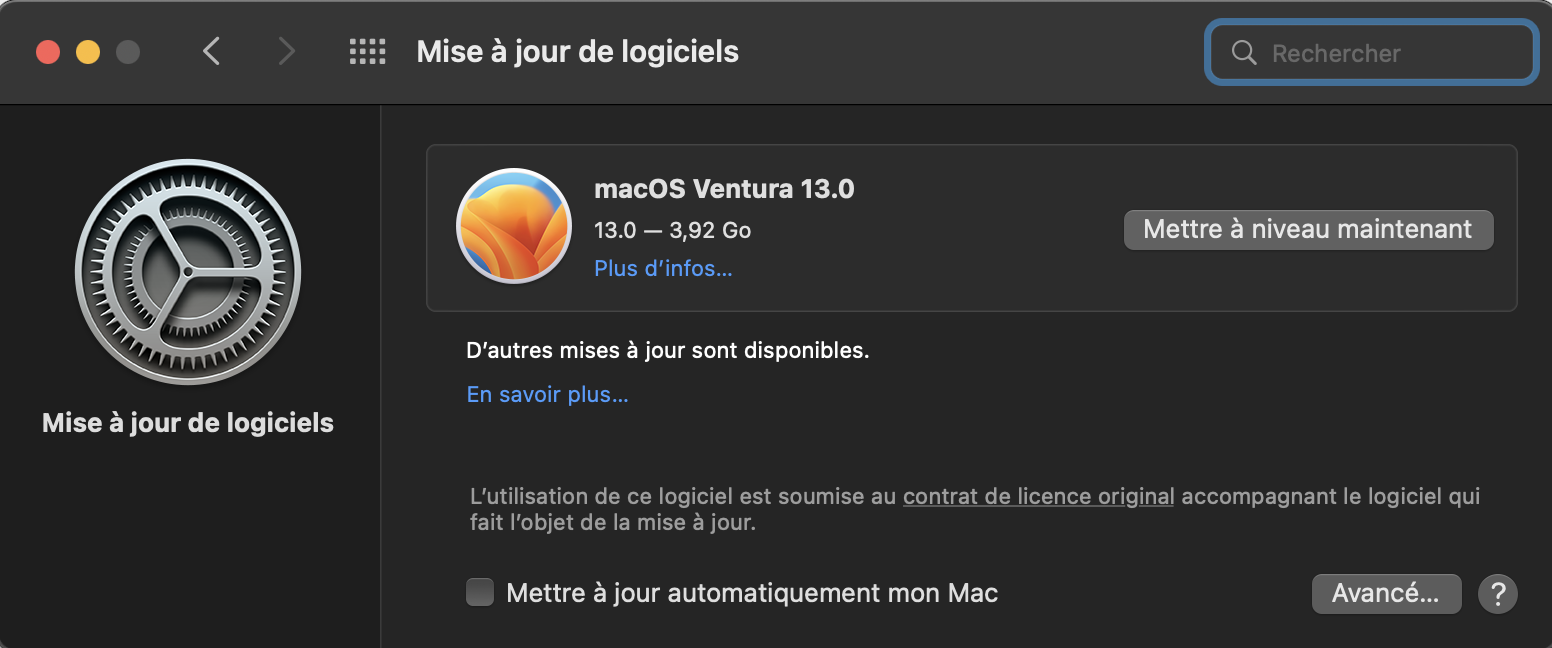 Installer macOS 13