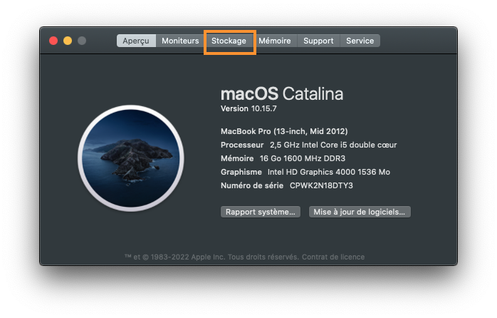 macOS Catalina information système