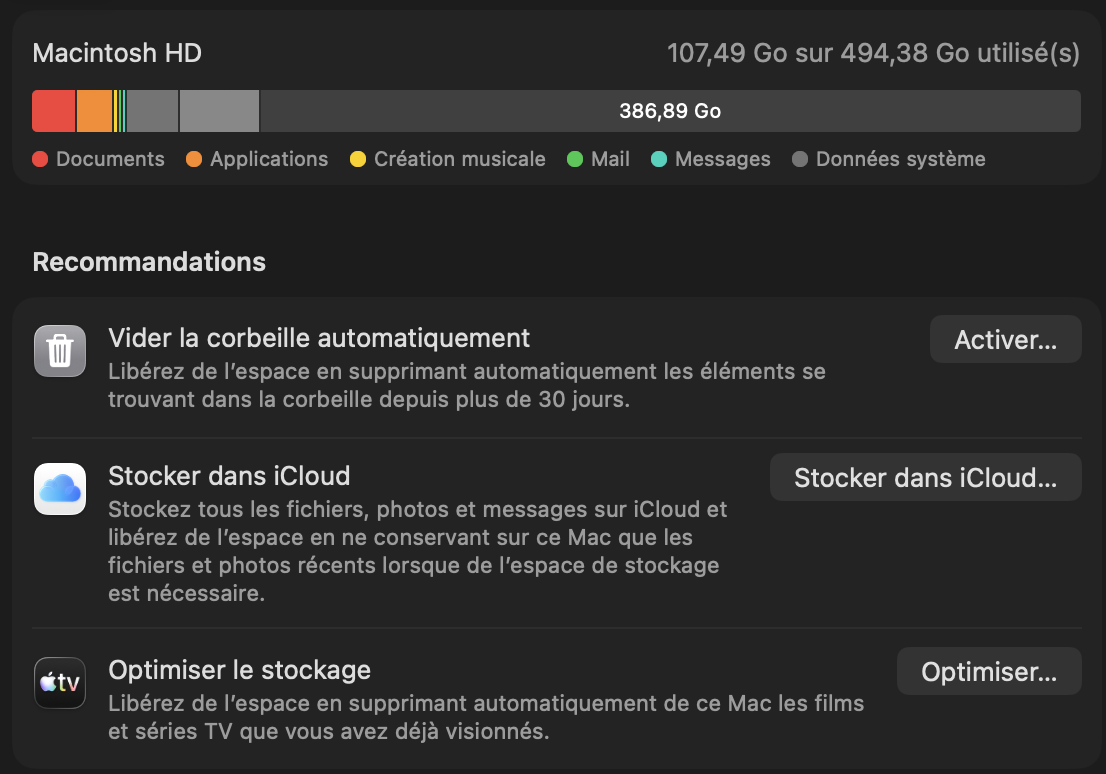 Macintosh HD stockage SSD
